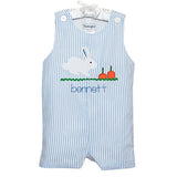 Bunny and Carrots Blue Seersucker Shortall