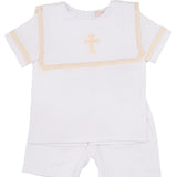 Cross Hand Embroidered Shorts Set with Bib Collar