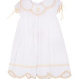 Cross Hand Embroidered Dress with Lace Collar