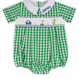 Golf Smocked Green Checked Boy Bubble