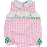 Golf Smocked Pink Checked Bubble with Bow Detail