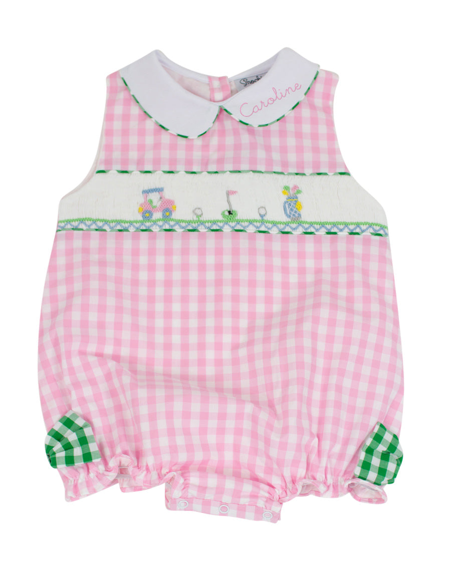 Golf Smocked Pink Checked Bubble with Bow Detail