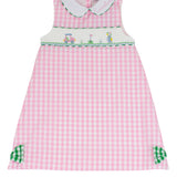 Golf Smocked Pink Checked Dress with Bow Detail