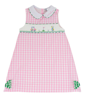 Golf Smocked Pink Checked Dress with Bow Detail