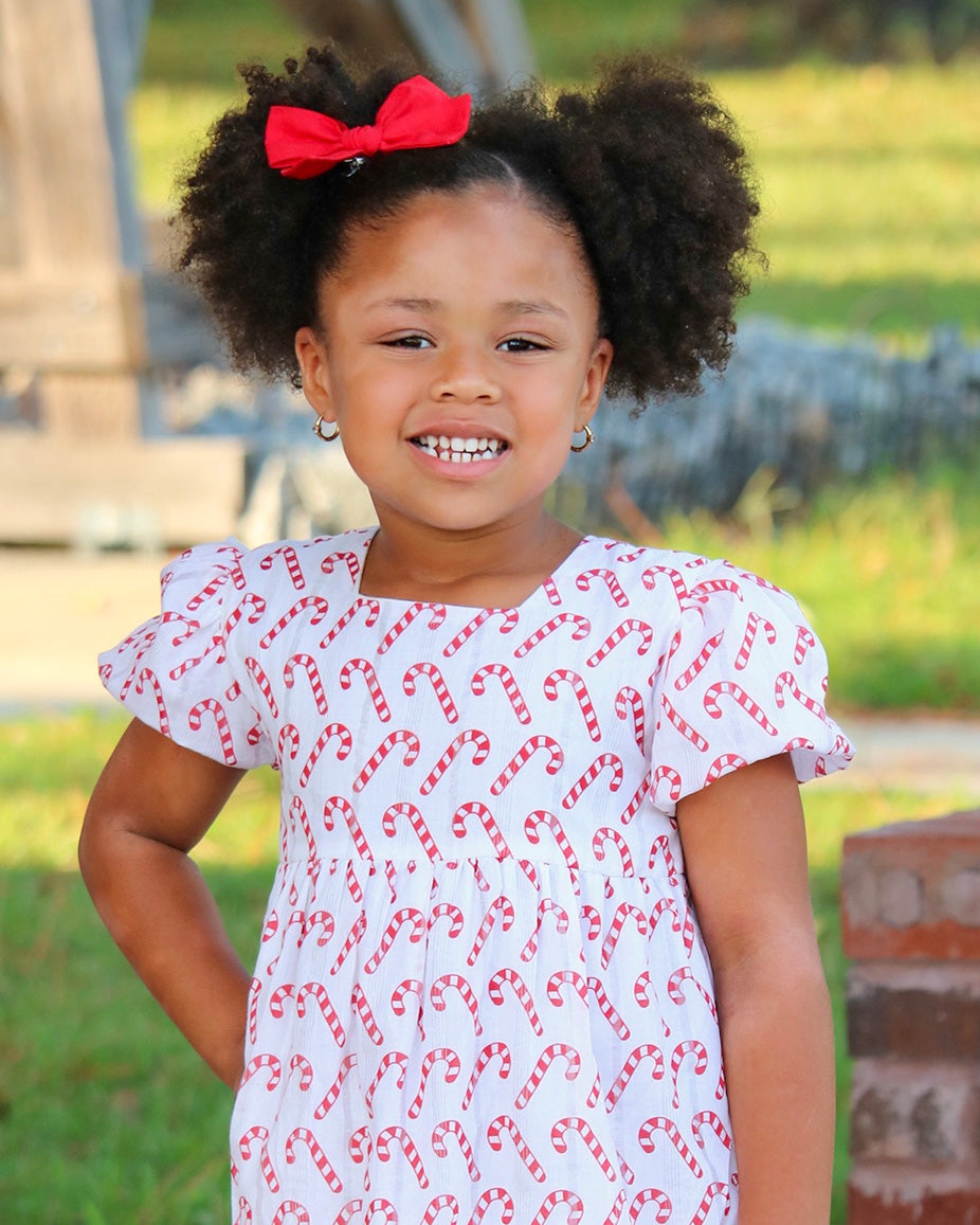 Candy Cane Puff Sleeve Dress