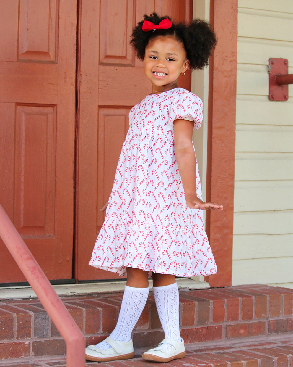 Candy Cane Puff Sleeve Dress