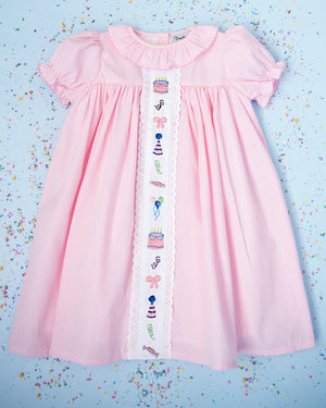 Party Time Hand Embroidered Pink Gingham Dress