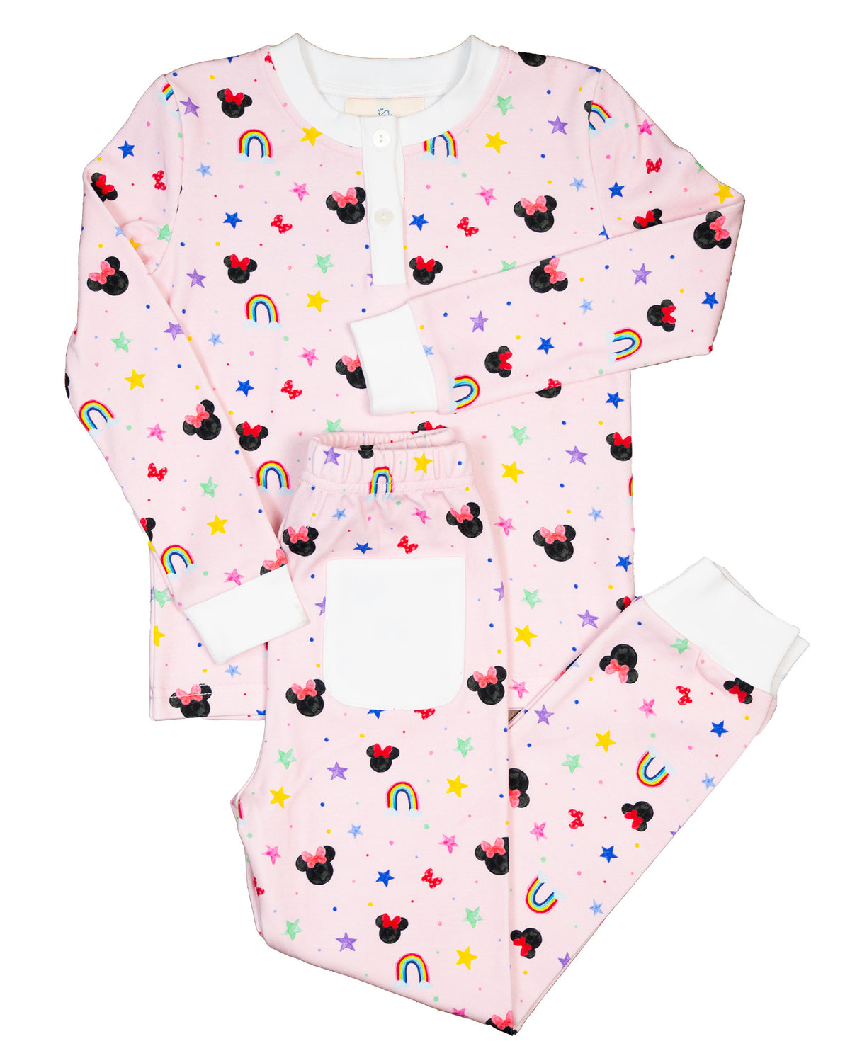 Watercolor Mouse Print Pajama Set In Pink