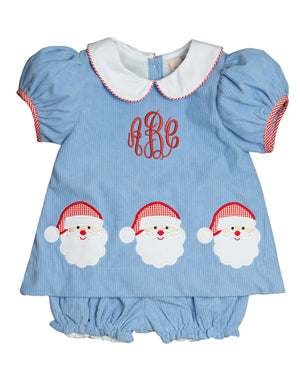 Santa Applique Light Blue Corduroy Bloomer Set