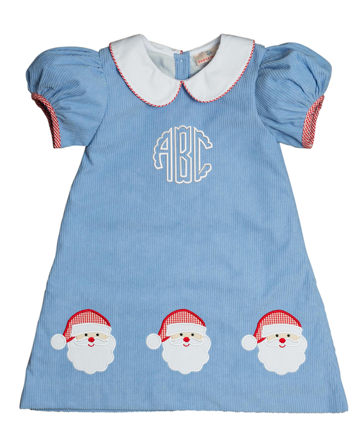 Santa Applique Light Blue Corduroy Dress