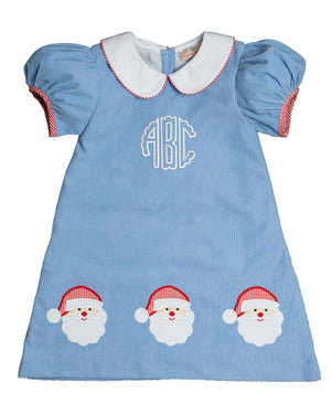 Santa Applique Light Blue Corduroy Dress