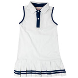White Knit Tennis Dress with Navy Trim