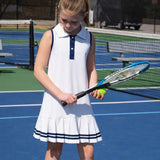White Knit Tennis Dress with Navy Trim