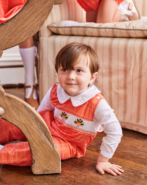 Turkey Smocked Orange Windowpane Longall- FINAL SALE