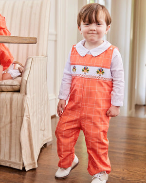 Turkey Smocked Orange Windowpane Longall- FINAL SALE