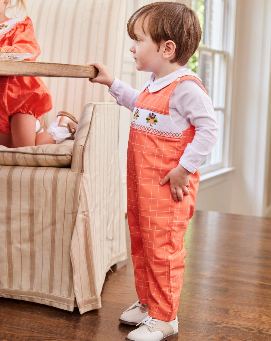 Turkey Smocked Orange Windowpane Longall- FINAL SALE