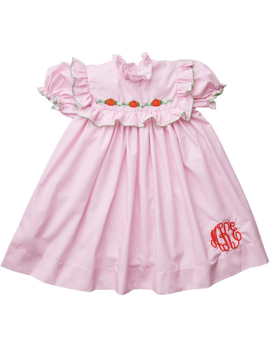 Pumpkins Embroidered Pink Dress-FINAL SALE