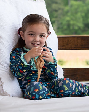 Roar Dinosaur Pajama Set with Mint Trim-FINAL SALE