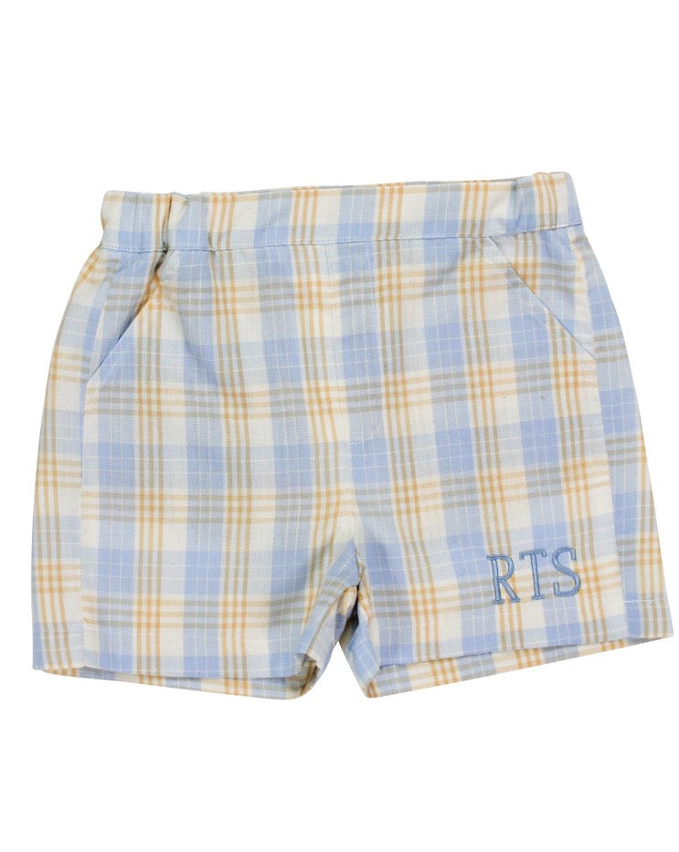 Baby Blue and Papaya Plaid Shorts- FINAL SALE