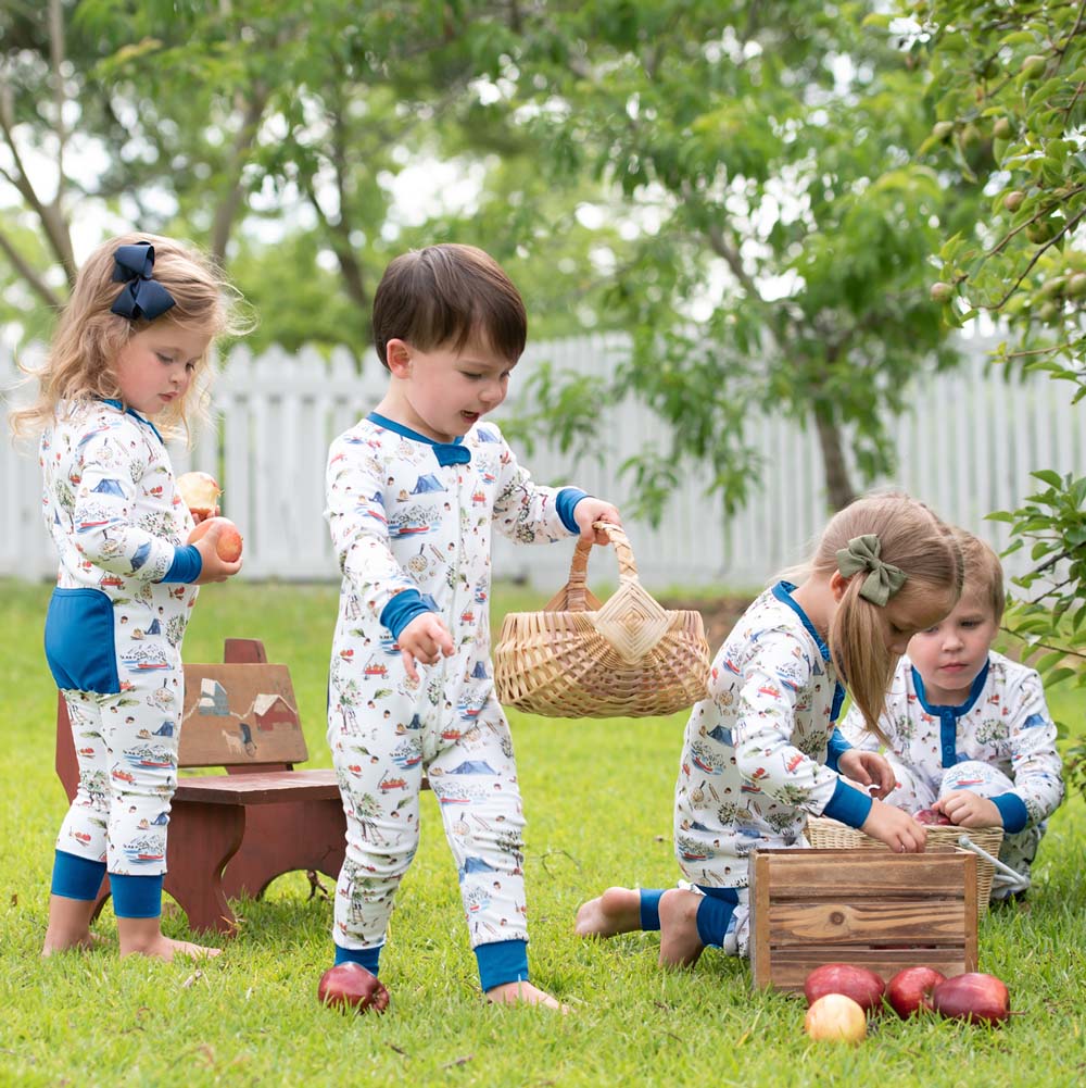 Fall Apple Picking Pima Cotton Zip Up Pajamas- FINAL SALE