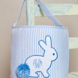 Bunny Applique Blue Seersucker Easter Basket