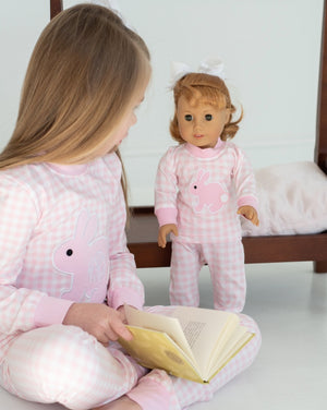 Bunny Applique Pink Gingham Pajamas for Doll