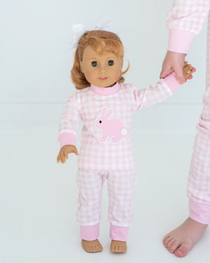 Bunny Applique Pink Gingham Pajamas for Doll