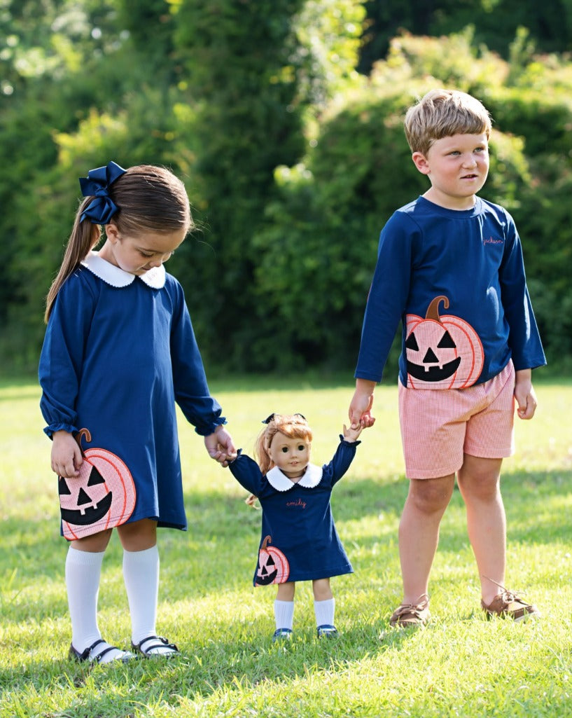 Jackolantern Applique Navy Knit Dress