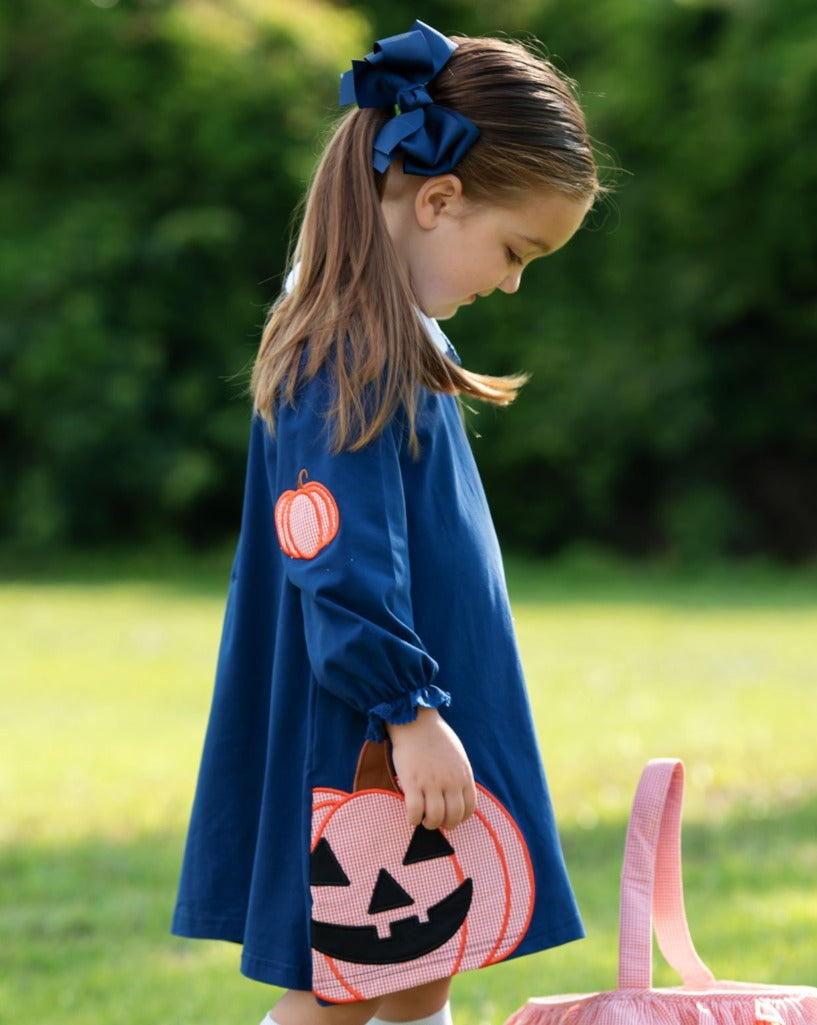 Jackolantern Applique Navy Knit Dress