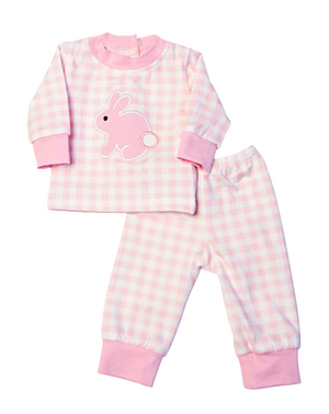 Bunny Applique Pink Gingham Pajamas for Doll