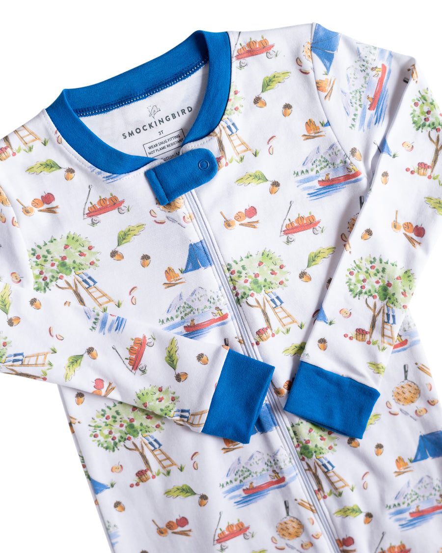 Fall Apple Picking Pima Cotton Zip Up Pajamas- FINAL SALE