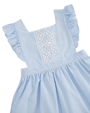 Blue Gingham Pinafore Bloomer Set with Lace