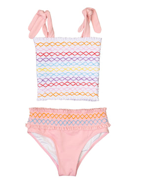 Rainbow Smocked Baby Pink Tankini Set-FINAL SALE