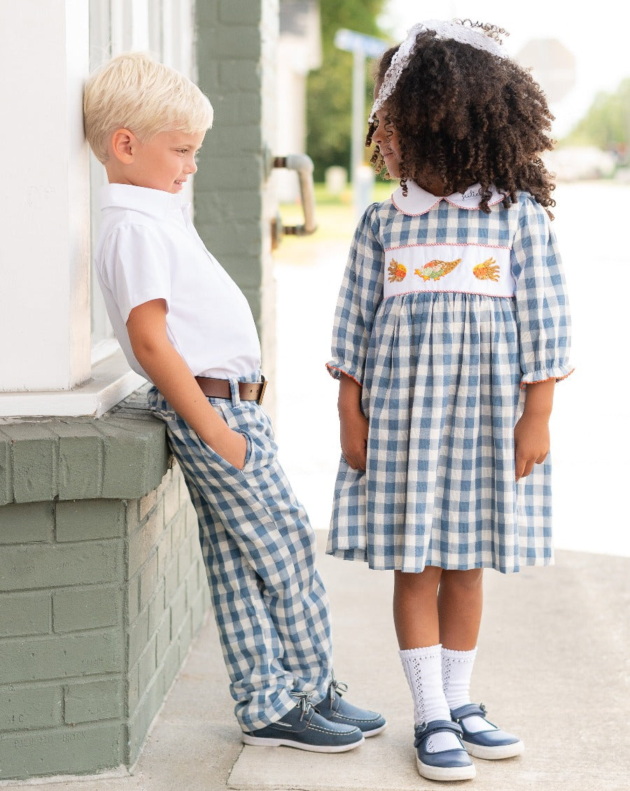 Cornucopia Hand Embroidered Cadet Blue Pants Set