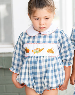 Cornucopia Hand Embroidered Cadet Blue Girl Bubble