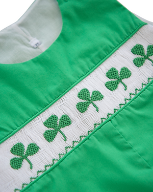 Shamrocks Smocked Green Knit Shortall