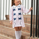 Pink Gingham Knit Dress with Navy Bows