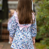 Blue Floral Dress with Pink Bow in Back