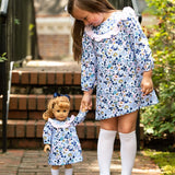 Blue Floral Dress with Pink Bow in Back