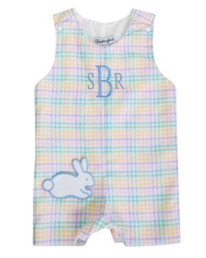 Rainbow Plaid Shortall with Bunny Pocket- FINAL SALE