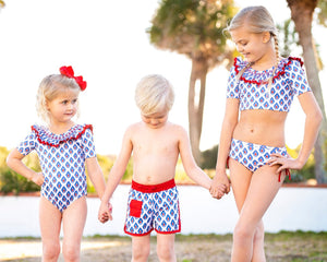 Patriotic Crown Print Swim Trunks- FINAL SALE