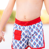Patriotic Crown Print Swim Trunks- FINAL SALE