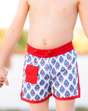 Patriotic Crown Print Swim Trunks- FINAL SALE