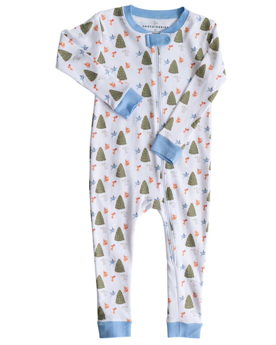 Woodland Creatures Pima Cotton Zip Up Pajamas- FINAL SALE