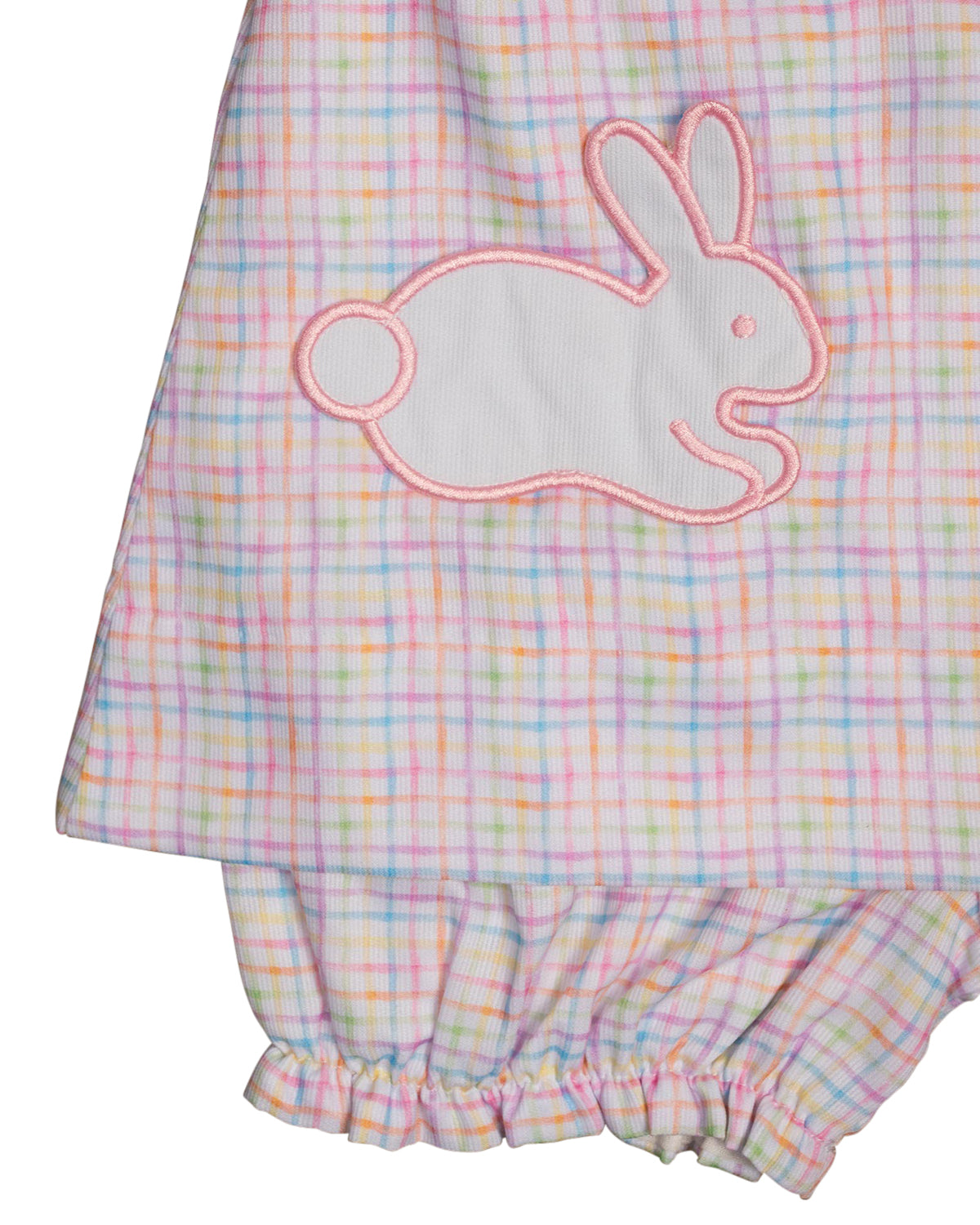 Pink Rainbow Plaid Bloomer Set with Bunny Pockets-FINAL SALE