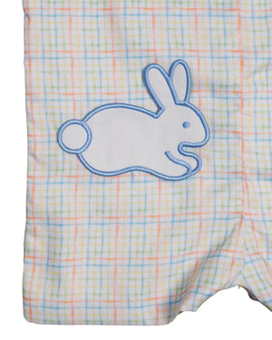 Blue Rainbow Plaid Shortall with Bunny Pocket-FINAL SALE