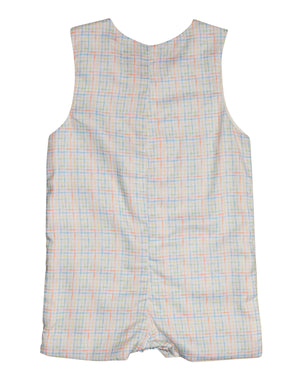 Blue Rainbow Plaid Shortall with Bunny Pocket-FINAL SALE