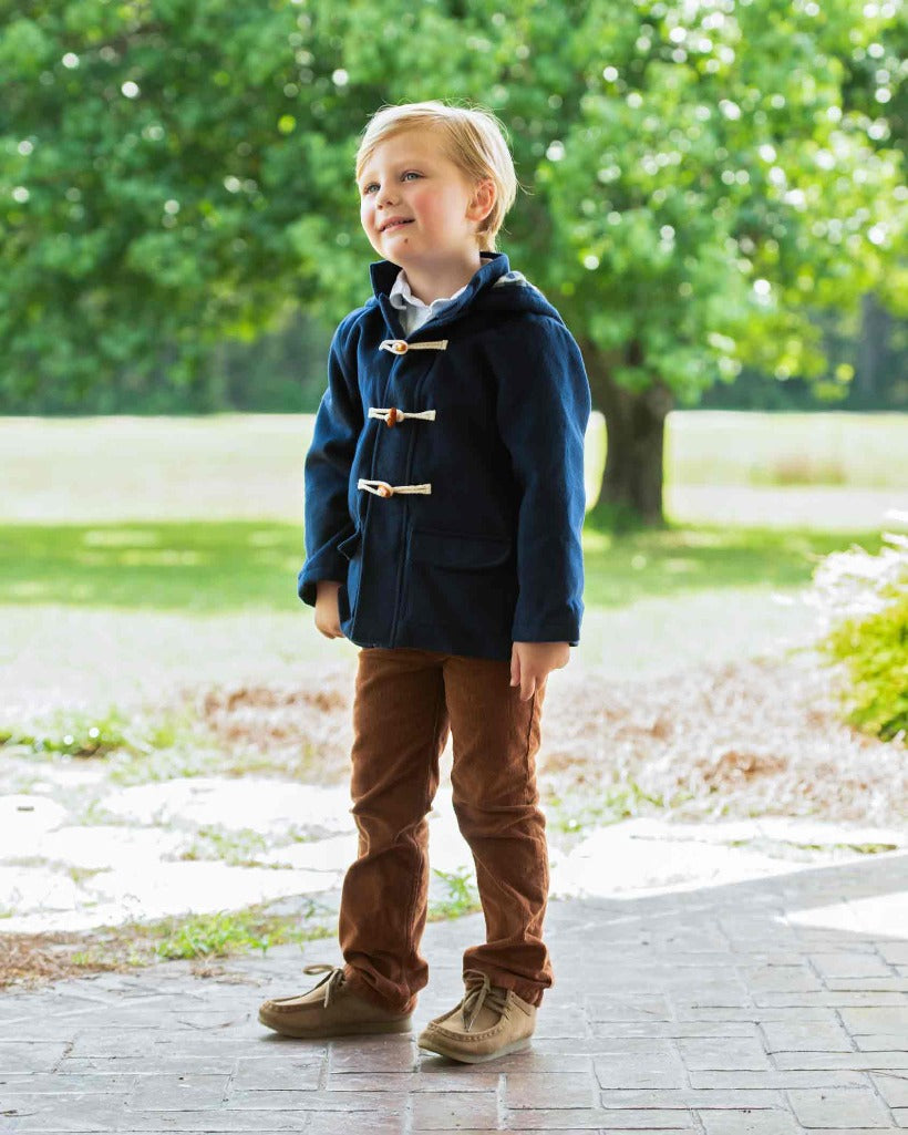 Navy Hooded Coat with Toggle Buttons