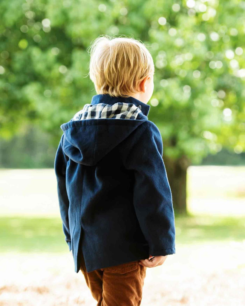 Navy Hooded Coat with Toggle Buttons