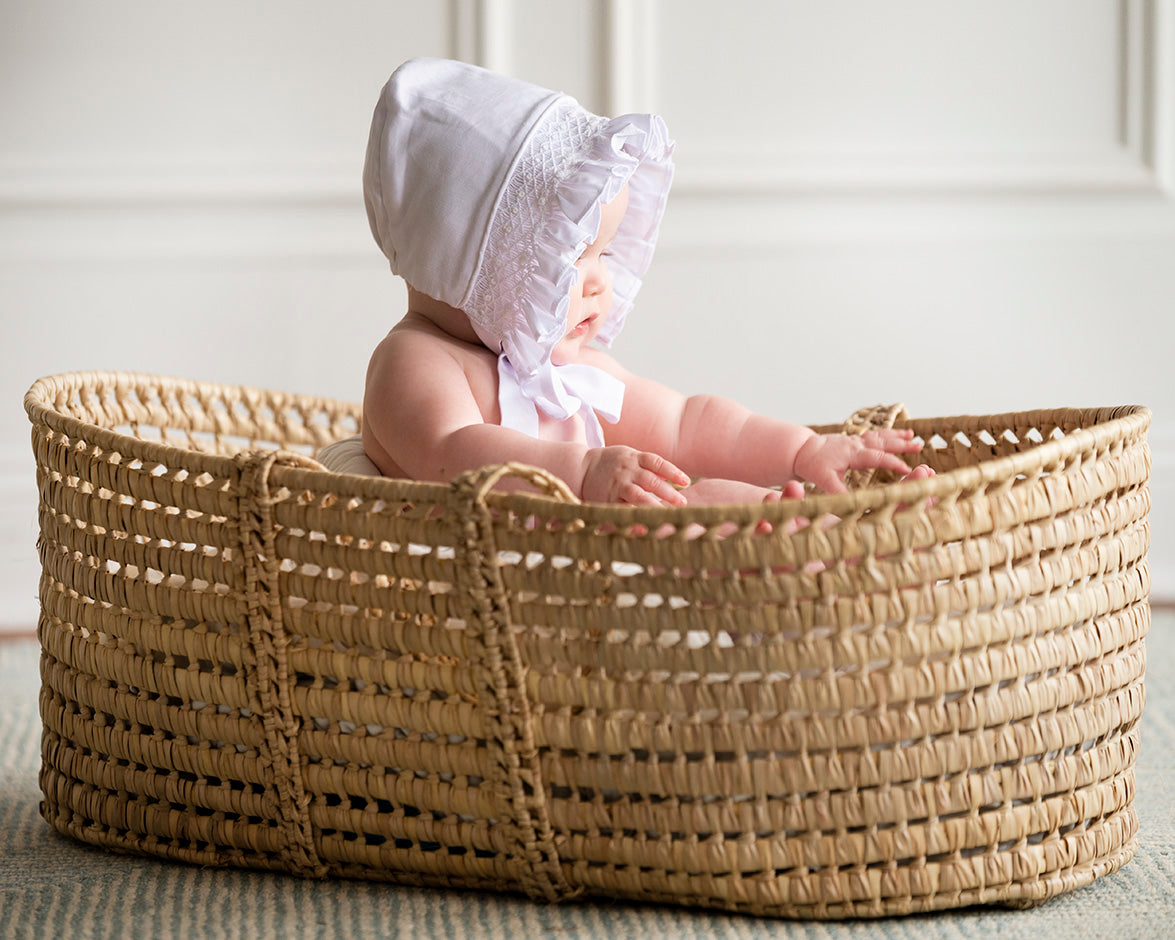 Smocked White Bonnet